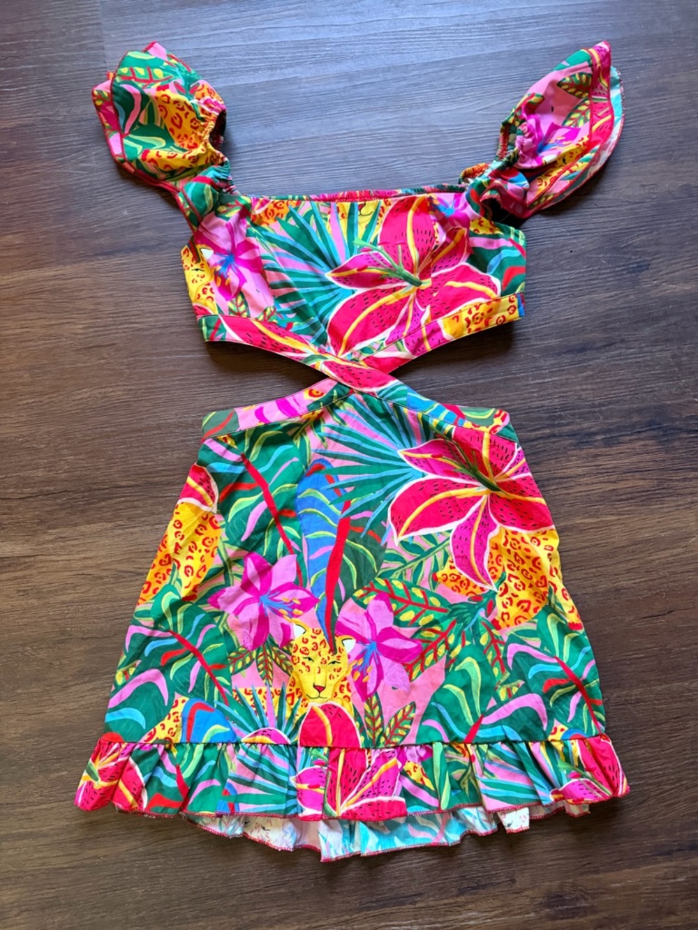 Tropical Floral Cutout Mini Dress - Bright Multicolor